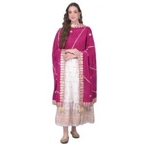 Women's Velvet Gotta Patti Dupatta (Purple, Length:  2.25 to 2.50 Mtr)