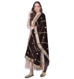 Women's Velvet Gotta Patti Dupatta (Brown, Length:  2.25 to 2.50 Mtr)