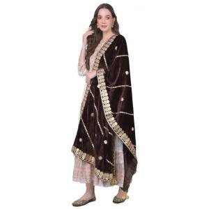 Women's Velvet Gotta Patti Dupatta (Brown, Length:  2.25 to 2.50 Mtr)