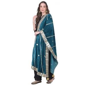 Women's Velvet Gotta Patti Dupatta (Teal, Length:  2.25 to 2.50 Mtr)