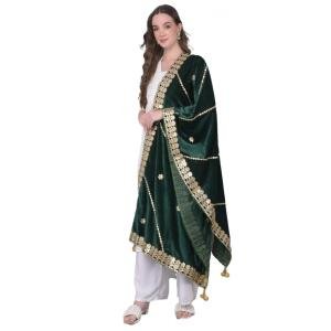 Women's Velvet Gotta Patti Dupatta (Green, Length:  2.25 to 2.50 Mtr)