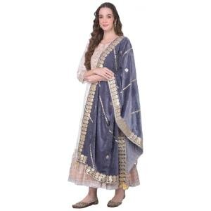 Women's Velvet Gotta Patti Dupatta (Grey, Length:  2.25 to 2.50 Mtr)