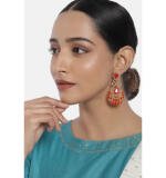 Women's Rose Gold Plated Alloy Earrings (Gold & Red)