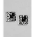 Women's Rose Gold Plated Alloy Necklace & Earings Set (Silver & Black)