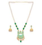 Women's Rose Gold Plated Alloy Necklace & Earings Set (Green)