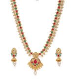 Women's Rose Gold Plated Alloy Necklace & Earings Set (Green & Red)