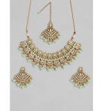 Women's Rose Gold Plated Alloy Necklace & Earings Set (Light Green)
