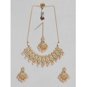 Women's Rose Gold Plated Alloy Necklace & Earings Set (Pink)