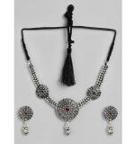 Women's Rose Gold Plated Alloy Necklace & Earings Set (Silver)