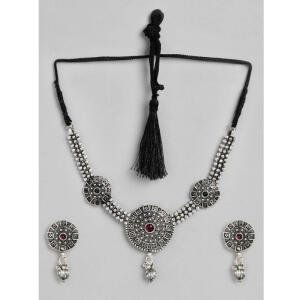 Women's Rose Gold Plated Alloy Necklace & Earings Set (Silver)