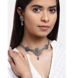 Women's Rose Gold Plated Alloy Necklace & Earings Set (Silver)