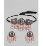 Women's Rose Gold Plated Alloy Necklace & Earings Set (Orange)