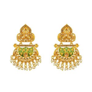 Women's Rose Gold Plated Alloy Kundan Earrings & Mangtikka (Green)