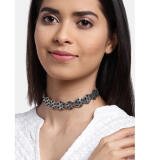 Women's Rose Gold Plated Alloy Choker (Silver & Black)