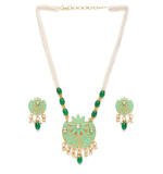 Women's Rose Gold Plated Alloy Necklace & Earings Set (Green)