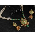 Women's Rose Gold Plated Alloy Necklace & Earings Set (Green)