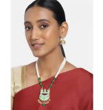 Women's Rose Gold Plated Alloy Necklace & Earings Set (Green)