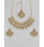 Women's Rose Gold Plated Alloy Necklace & Earings Set (Light Green)