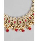 Women's Rose Gold Plated Alloy Necklace & Earings Set (Red)