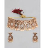 Women's Rose Gold Plated Alloy Necklace & Earings Set (Gold)