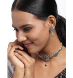 Women's Rose Gold Plated Alloy Necklace & Earings Set (Silver)
