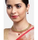 Women's Rose Gold Plated Alloy Necklace & Earings Set (Green & Red)