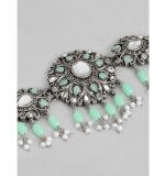 Women's Rose Gold Plated Alloy Necklace & Earings Set (Light Green)