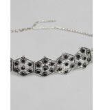 Women's Rose Gold Plated Alloy Choker (Silver & Black)