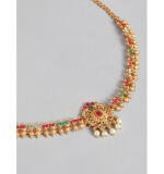 Women's Rose Gold Plated Alloy Hip Belt Kamarband (Red & Green)
