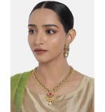 Women's Rose Gold Plated Alloy Necklace & Earings Set (Green & Red)
