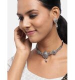 Women's Rose Gold Plated Alloy Necklace & Earings Set (Silver)