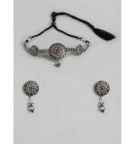 Women's Rose Gold Plated Alloy Necklace & Earings Set (Silver)
