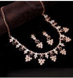 Women's Rose Gold Plated Brass Necklace & Earings Set (Gold)
