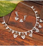 Women's Rose Gold Plated Brass Necklace & Earings Set (Silver)