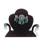 Women's Rose Gold Plated Alloy Necklace & Earings Set (Light Green)