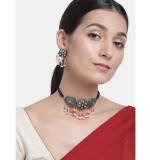 Women's Rose Gold Plated Alloy Necklace & Earings Set (Orange)