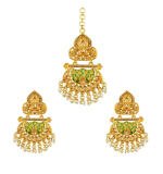 Women's Rose Gold Plated Alloy Kundan Earrings & Mangtikka (Green)