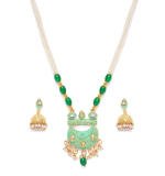Women's Rose Gold Plated Alloy Necklace & Earings Set (Green)