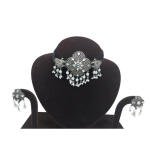 Women's Rose Gold Plated Alloy Necklace & Earings Set (Silver & White)