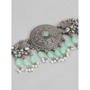 Women's Rose Gold Plated Alloy Necklace & Earings Set (Light Green)