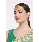 Women's Rose Gold Plated Alloy Kundan Earrings & Mangtikka (Maroon)
