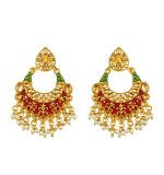 Women's Rose Gold Plated Alloy Kundan Earrings & Mangtikka (Red & Green)