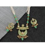 Women's Rose Gold Plated Alloy Necklace & Earings Set (Green)