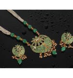 Women's Rose Gold Plated Alloy Necklace & Earings Set (Green)