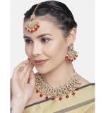 Women's Rose Gold Plated Alloy Necklace & Earings Set (Red)