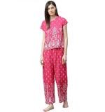 Women's Casual Short Sleeve Printed Rayon Pajama Set (Pink)