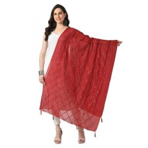 Women's Chanderi Self Design Dupatta (Maroon, Length:  Free Size)