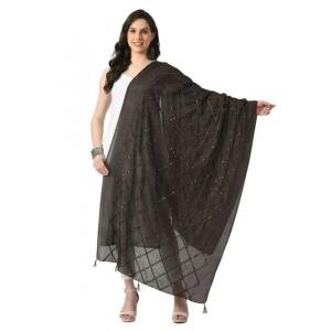 Women's Chanderi Self Design Dupatta (Dark Browm, Length:  Free Size)