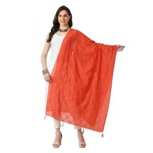 Women's Chanderi Self Design Dupatta (Orange, Length:  Free Size)