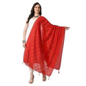 Women's Chanderi Self Design Dupatta (Red, Length:  Free Size)
